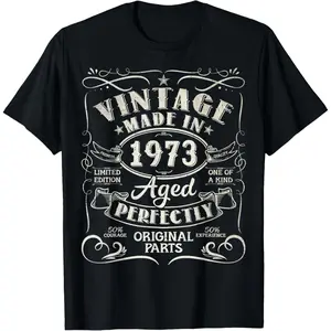 Vintage 52th Birthday Decorations Men Funny 1973 52 Birthday T-Shirt,Made in USA