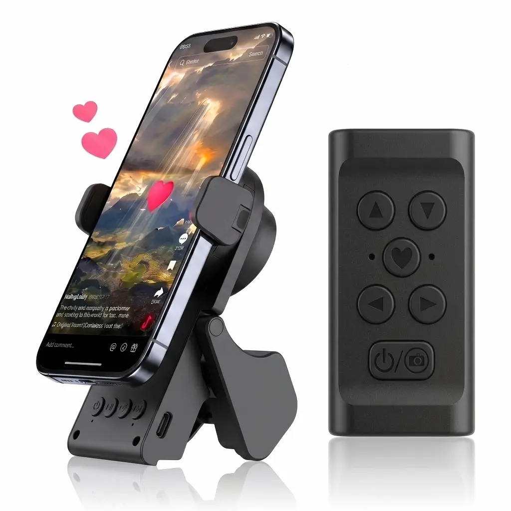 MFHHFM Multifunctional Remote Control with Foldable Phone Stand, Page Turner for E-Books, Remote Scrolling Controller for Short Video Apps, Camera Selfie Shutter Clicker for iPhone, iPad& Android