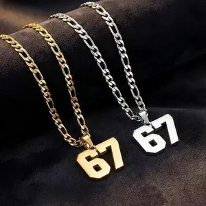 tekashi jewelry Men's Sports Stainless Steel Number 67 Pendant Necklace, Baseball Basketball Football Athlete Jewelry for Men Women