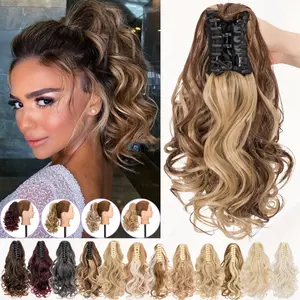 14 Inch Thick Claw on Ponytail Clip Hair Extensions Curly Wavy Body Wave Synthetic Hairpiece for Daily Use & Special Occasions Blonde