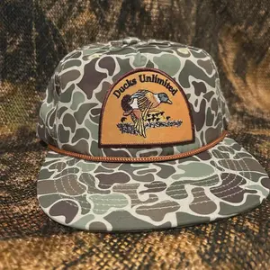 Ducks Unlimited Camo Hat, Vintage Duck Camouflage Rope Brim Snapback, Old School Hunting Cap, Streetwear Hip Hop Hat, Retro Outdoorsman Gift