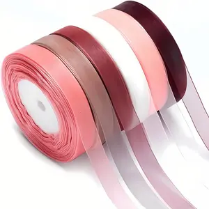 6 Rolls Organza Ribbon Transparent Chiffon Ribbon, Multiple Colors, Polyester Fiber, Gift Wrapping, Wedding Bouquets, Christmas Decorations