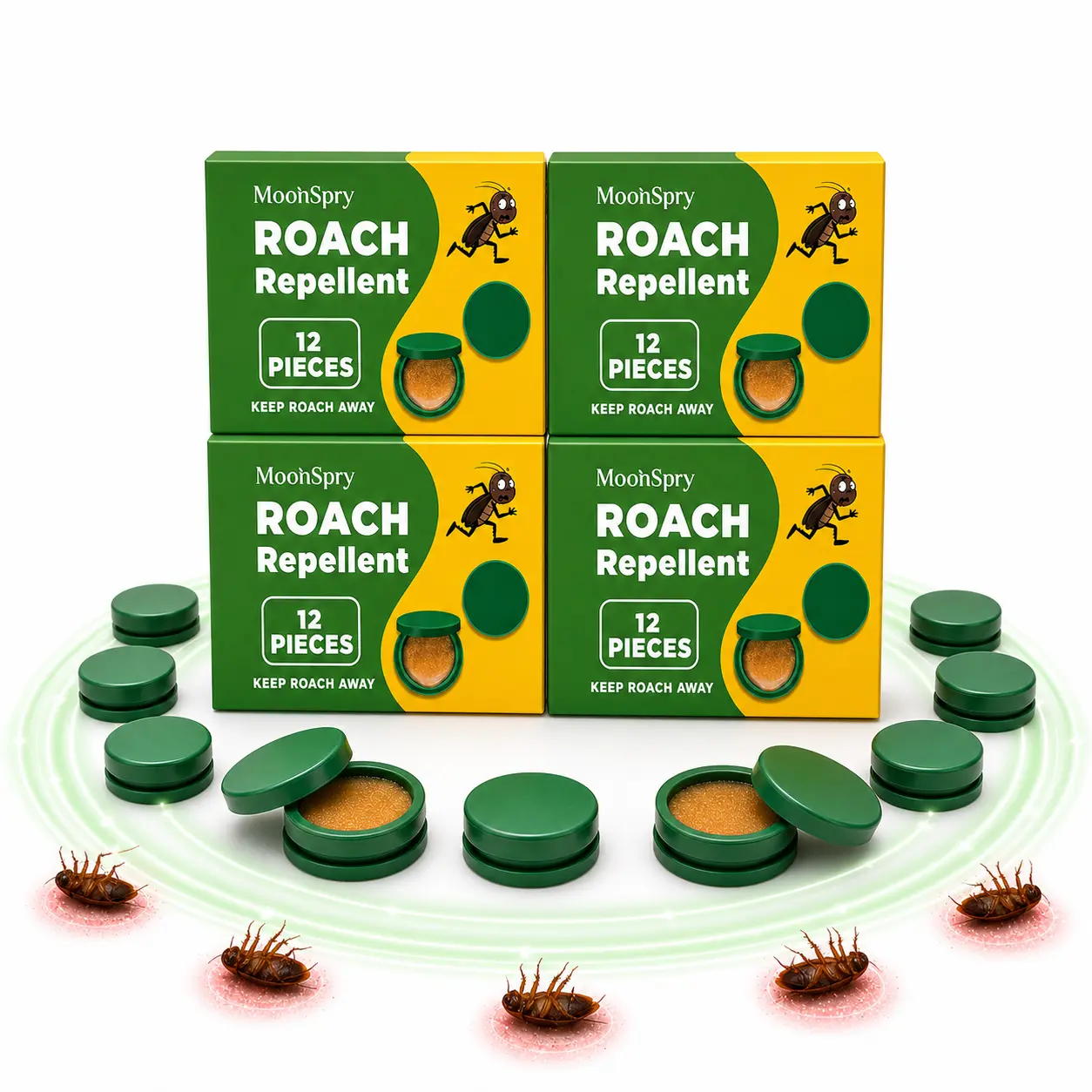 MoonSpry 48-Pcs Roach Repellent Kit - Powerful Cockroach Exterminator for Home & Kitchen