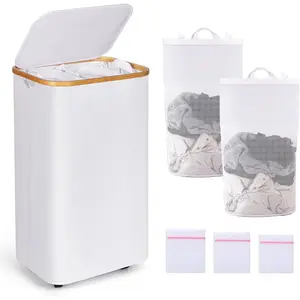 110L Slim Laundry Basket with Lid, Rolling Laundry Hamper with  Handles, Collapsible Dirty Clothes Basket Organizer with Removable Inner Bag and 3 count Lingerie Bags for Washing Delicates