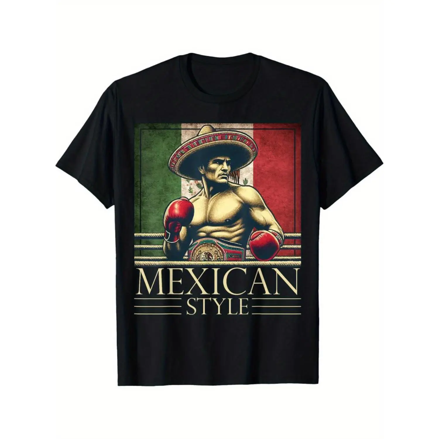 Summer t Shirts Boxing Mexico Mexican Vintage Style Boxing flag Mexico T-Shirt Selected pure cotton interesting design DIY short sleeve t-shirt for men