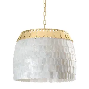 Coralie Chandelier with Vintage Gold Leaf Frame and Dazzling Capiz Shells for Elegant Decor