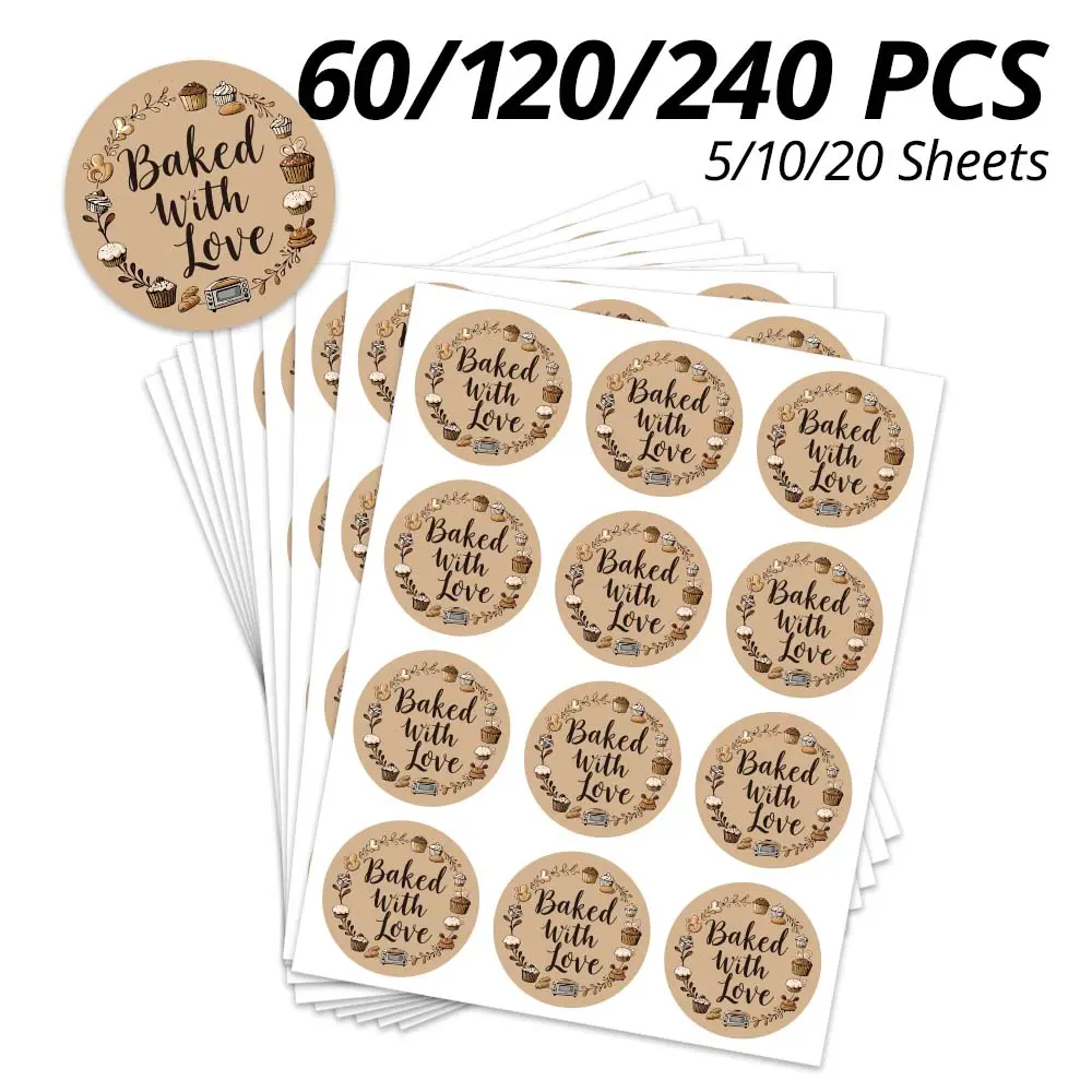 60/120/240 Pcs Heart Baking Stickers, DIY Bakery Sealing Labels, Rustic Style Food Packaging Decorations, Sticker Sheets, Sticker Packs, Decorative Labels, Perfect for Homemade Bread & Gifts
