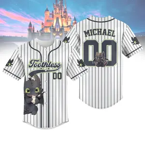 Custom Toothless Striped Baseball Jersey    How To Train Your Dragon Baseball Shirt   land    World  Night Fury Shirt