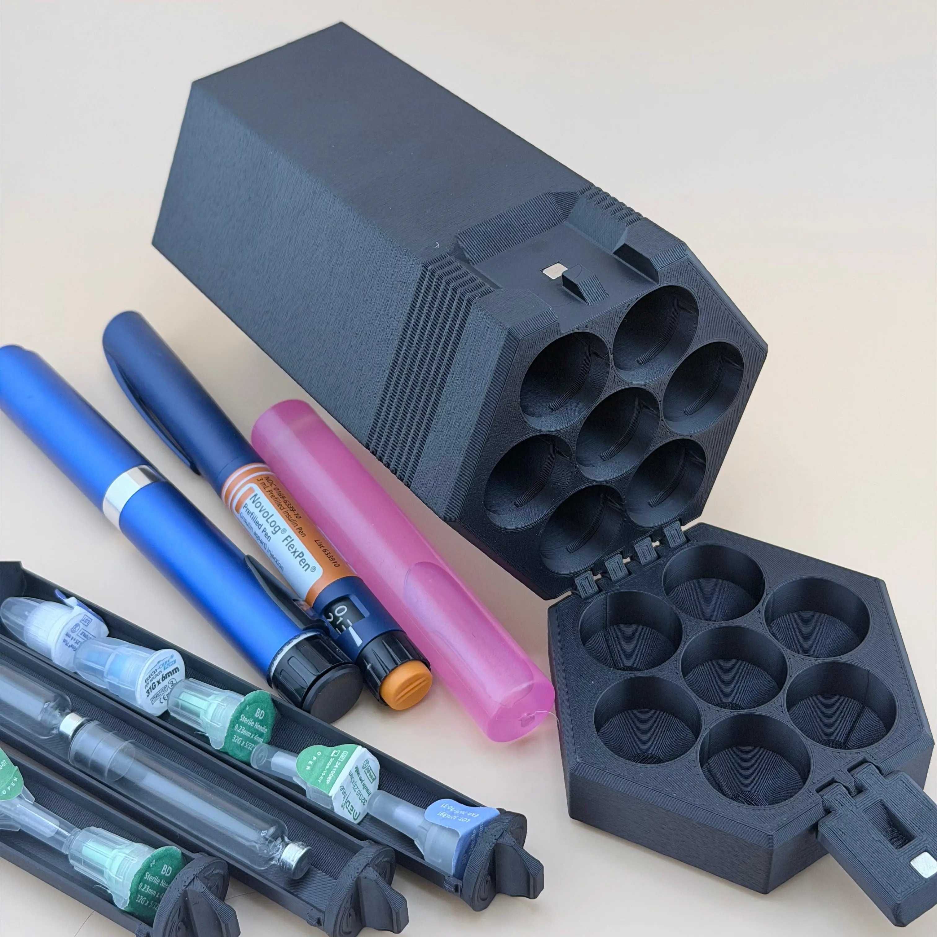 TechPod7 Travel Case - 7 Slot Organizer for Insulin Pens, Peptide Pens, Needle Tips or Ice Packs