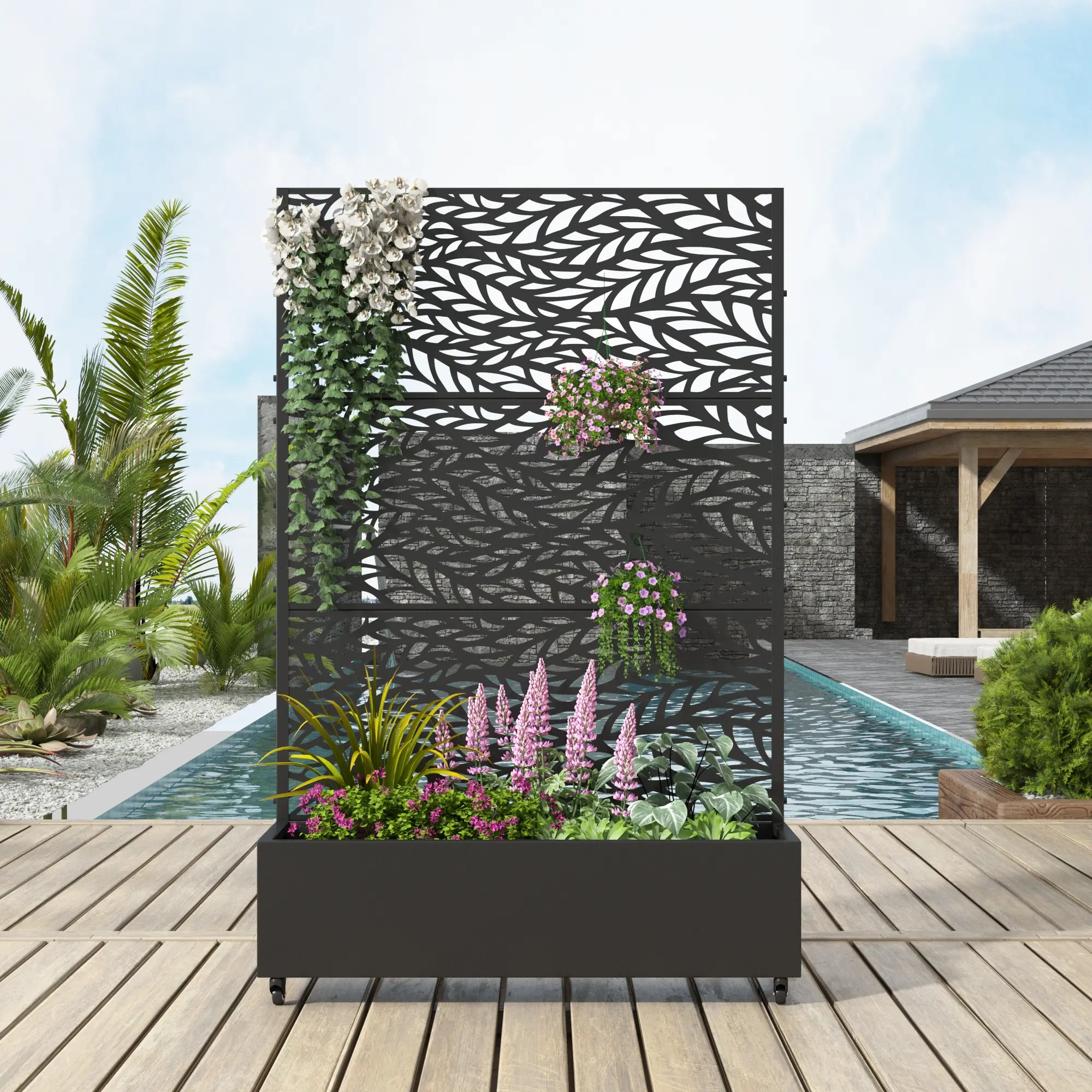 Metal Patio Planter with Trellis - Outdoor Rectangular Individual Garden Planter Box for Climbing Plants, Durable Metal Construction, Garden Planters