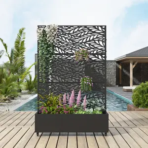 Outdoor Metal Rectangular Individual Planter Box with Trellis for Climbing Plants Durable Metal Construction