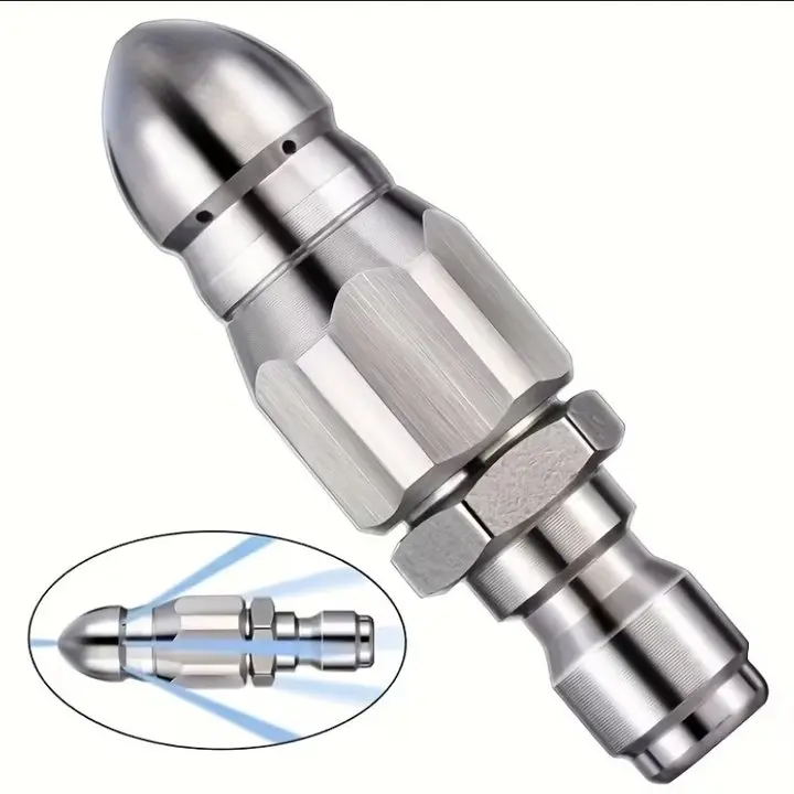 5000PSI Pressure Washer Sewer Nozzle, for Household Drainage Duct Cleaning Work, Sewer Cleaning Tool high-pressure Nozzle, Stainless Steel High-Pressure Sewer Jetter Nozzle with 1 Front 6 Rear Water Jet Design & 1/4'' Quick Connect