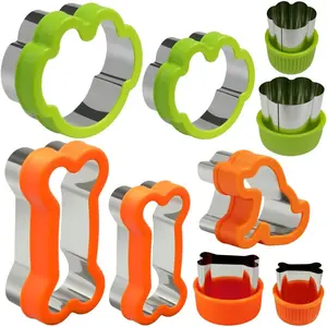 9 Pieces Dog Cookie Cutter Set Bone Paw Print Puppy Shape Cookie Mold Stainless Steel Dog Treats Biscuit Cutters with Plastic Cover Assorted Sizes
