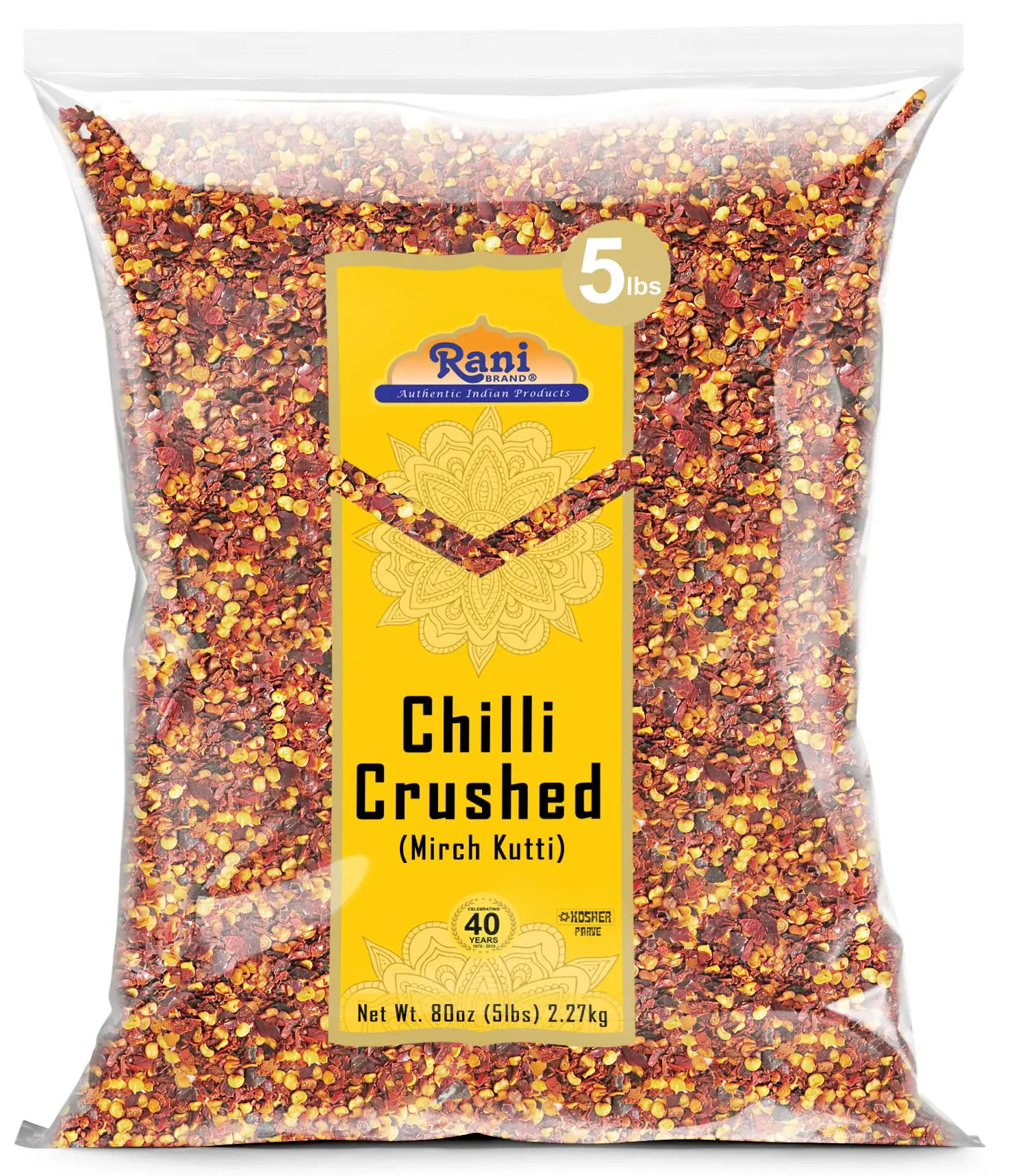 Rani Crushed Red Pepper Flakes Chilli (Pizza Type Cut) 80oz (5lbs) 2.27kg Bulk ~ All Natural, No Color added, Gluten Friendly | Vegan | NON-GMO | Kosher | No Salt or fillers