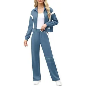 Women's Fashion Casual Striped Patchwork Tracksuit 2-Piece Set Sweatshirt Wide-Leg Sweatpants Tracksuit Set