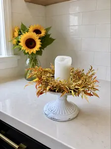 Orange Summer Candle Wreath for Kitchen Table Centerpiece Farmhouse Decor Rustic Style Cozy Home Aesthetic