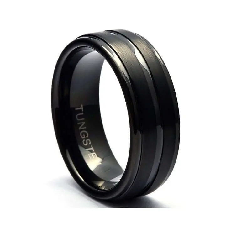 8mm Brushed Tungsten Rings for Men, Dual Finish Wedding Band with a Scratch-Resistant Comfort Fit, Black Tungsten, High-Quality Tungsten
