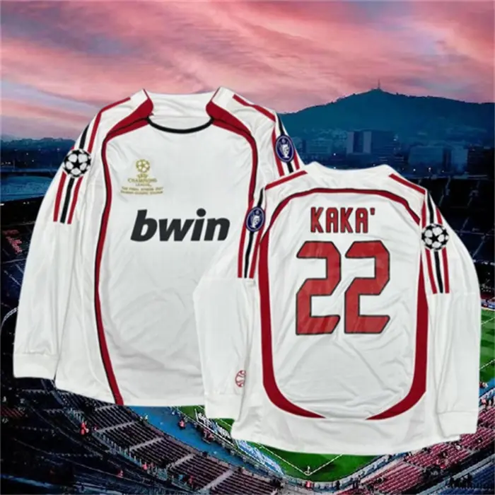 2006 2007 Away Retro White No.22 Kaka Long Sleeve Soccer Jersey