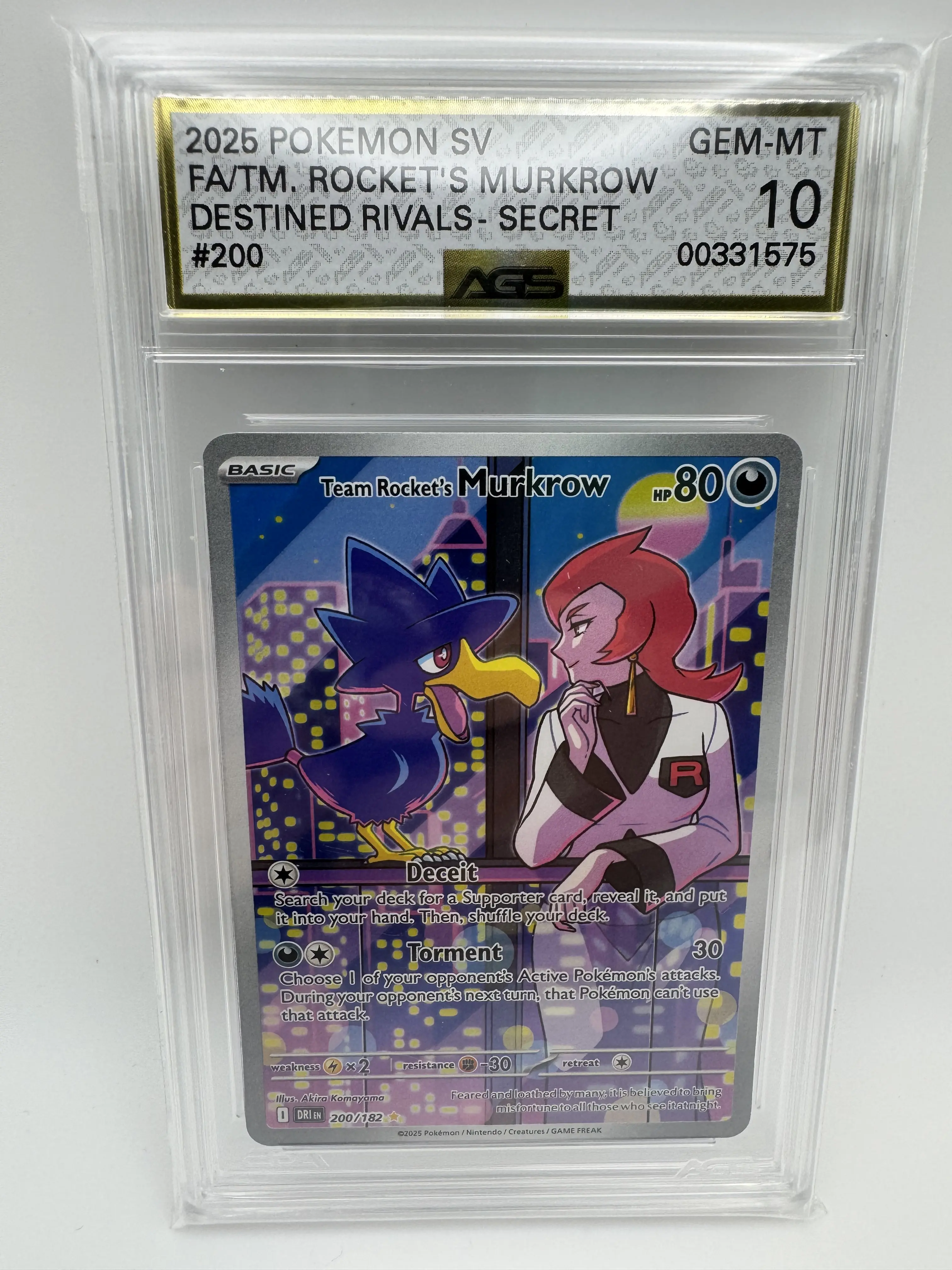 Graded AGS 10 Team Rocket's Murkrow 2025 Destined Rivals 200 Holographic Pokemon Card