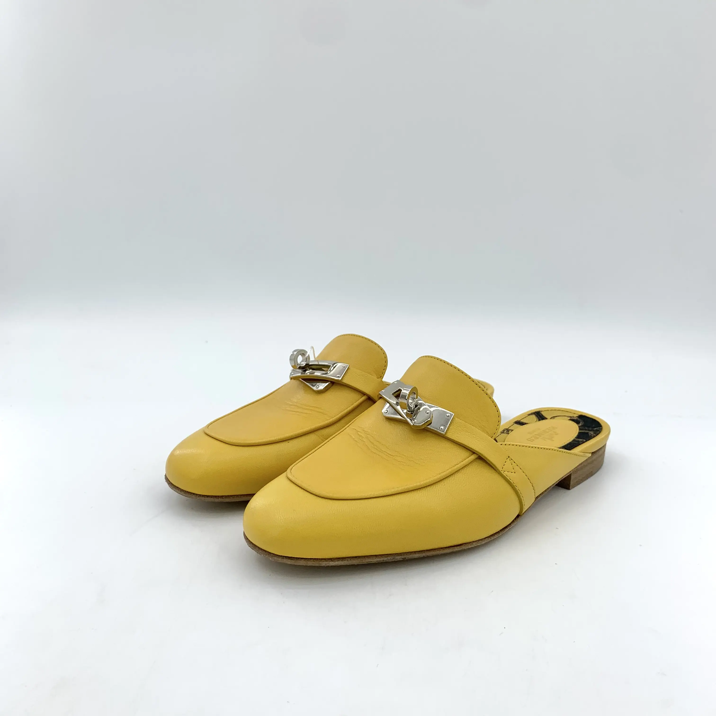RDLTS— Hermès Oz Yellow Buckle Leather Mule Sandals Size US 5.5