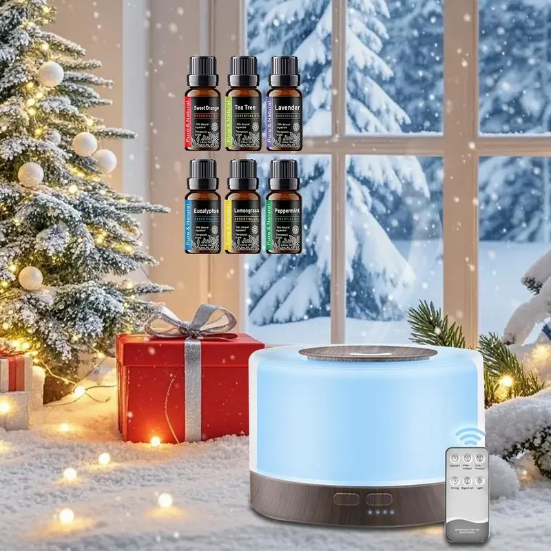 【6 Oils Included】500ml Ultrasonic Essential Oil Diffuser - Remote Control Wood Humidifier with 7 LED Mood Lights air  purifier essential oil aroma diffuser humidifier aromatherapy oil Color-Changing Humidifier and Diffuser