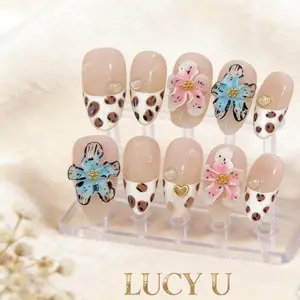 Handmade Glass Beads Cat's Eye Fake Nails White Spar Nail Art Patch Press On The Nails Pink Short Nails, Pressed On Nails, Removable False Nails Sparkly Rhinestones