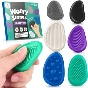 6 Pack Textured Sensory Worry Stones, portable pocket-sized & calming relief design, premium adult and kids fidget toys for autism, ADHD and anxiety support, ideal stress relief gadgets, classroom student prizes and daily mood soothing accessories