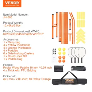 VEVOR Pickleball Net Set, 22FT Regulation Size Portable Pickleball System with Bags, Balls, Paddles, Wheels, and Court Lines, Weather Resistant Metal Frame PE Net, for Outdoor Backyard Driveway