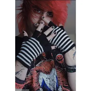 Striped Fingerless Gloves [Multiple Colors Available]