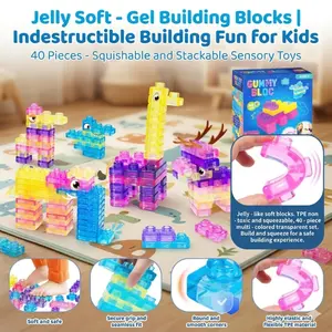 40pcs Soft Gel Jell-O Blocks Set, Jelly Soft, Multicolor Stretchy Building Toys, Fun Stem Learning Creative Play, Ideal for Kids and Preschool Education, Stretchable Blocks, Indestructible Building Fun