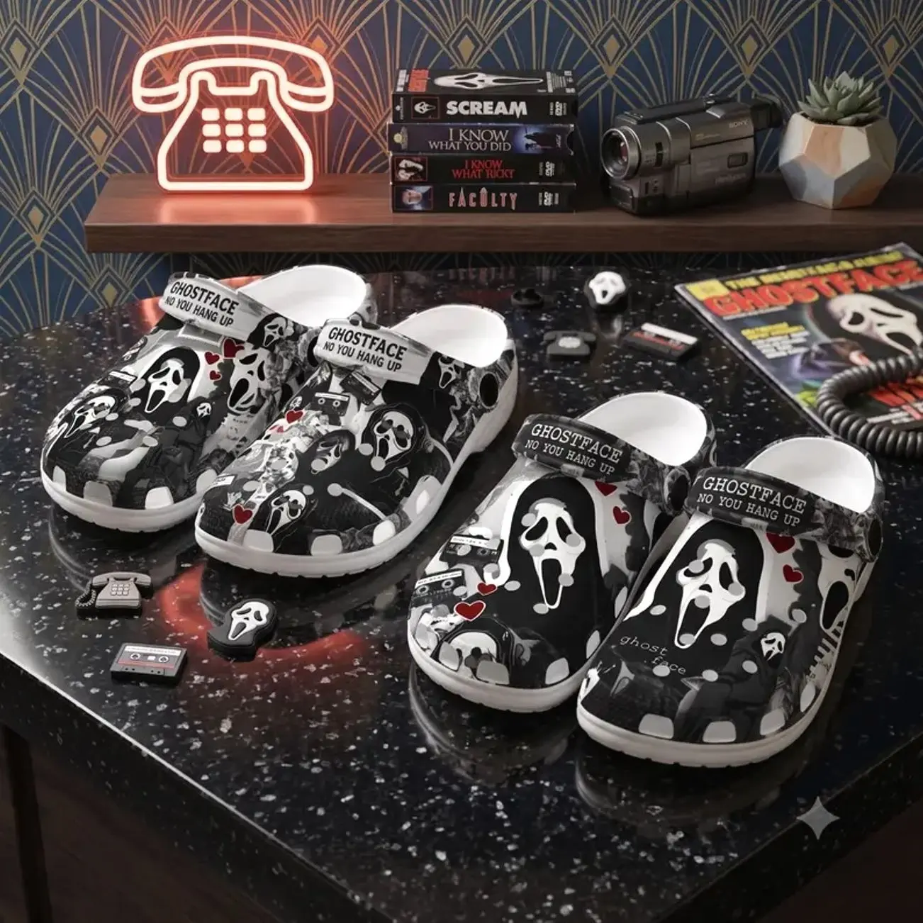 No You Hang Up Halloween Clogs Shoes, Halloween Fantasy Graphic Clogs, Gothic Occult Casual Footwear for Women Men & Kids Size