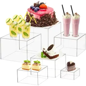 6 Pcs Buffet Risers and Stands, Clear Food Risers for Buffet Table, Acrylic Risers Display Stands for Wedding Party, Food Display, Collectibles(8" 7" 6" 5.5" 4.5" 3")