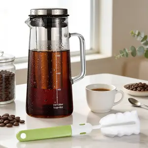 Cold Brew Coffee Maker with Cleaning Brush, 1L/34oz Thick Glass Carafe, Stainless Steel Filter, Iced Tea Pitcher, Iced Coffee Maker
