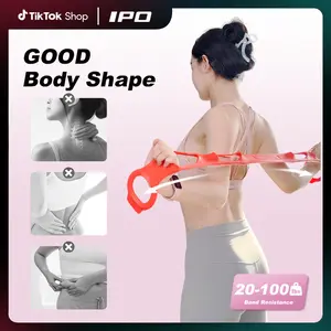 IPO Pilates Stretch Belt for Full Body Yoga Stretching - Elastic Rope & Open Shoulder Design - 20-100lbs Band Resistance - Home Fitness Tool