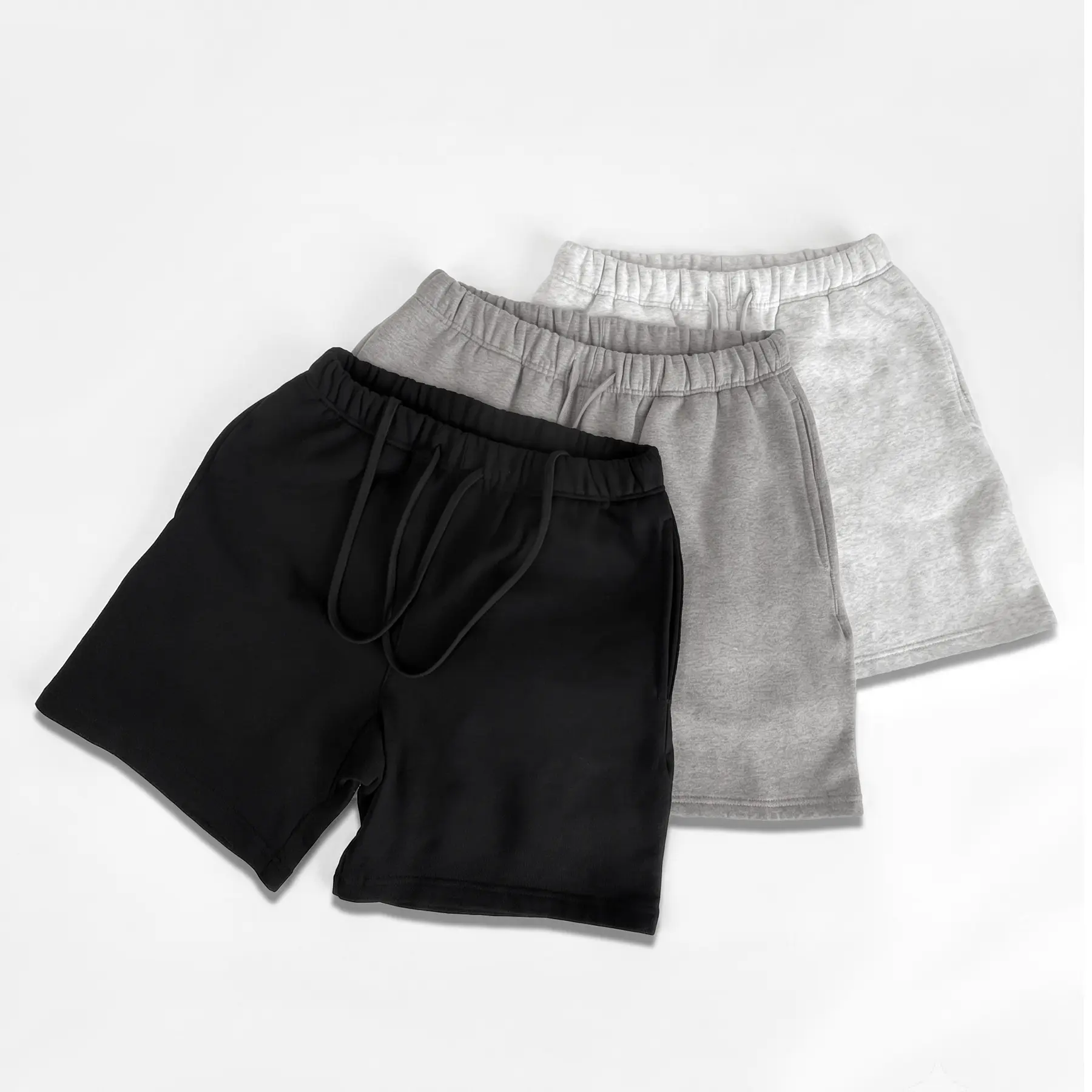 Men's Textured Fleece Sweat Shorts 3-Pack - Plain, Thermal-Lined Loungewear with Oversized Pockets for Streetwear, Menswear, All Seasons, Machine Wash, Pocketed, Solid Plain, Regular Size, Casual, Tie Front