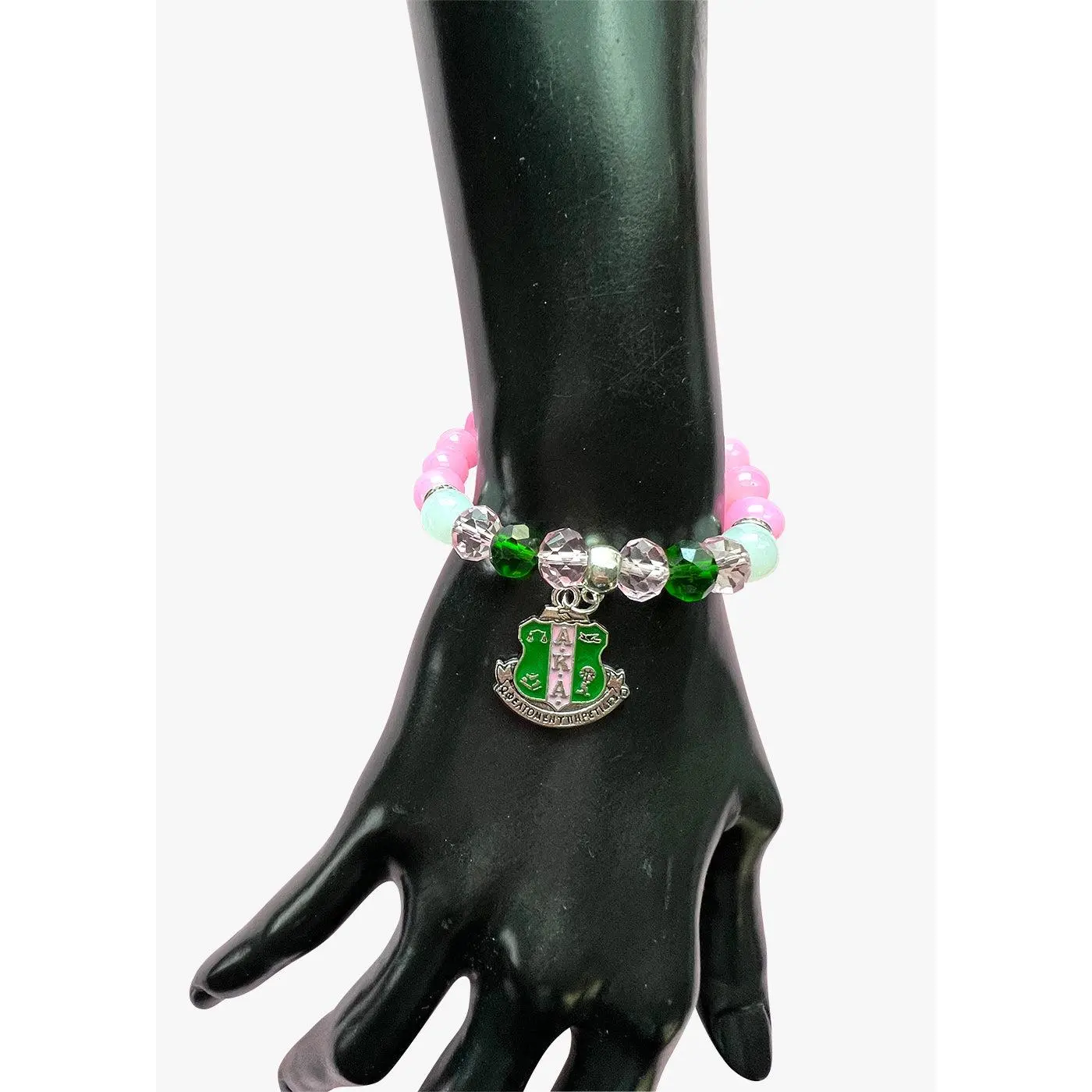 Alpha Kappa Alpha Bling Natural Agate Shield Charm Bracelet