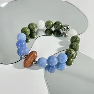 Summer Design Natural Stone Ladies Handmade Bracelet, Healing Crystals Bracelet Handmade Natural Gemstones Beads Bracelet Elastic Natural Stone Yoga Beads Bracelet Bangle Gifts