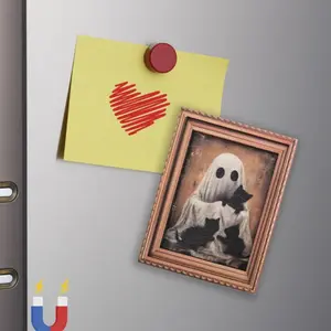 Halloween Magnetic Fridge Magnet, Vintage Ghost Witch Design, Wooden Frame, No Power Needed, Ideal Gift for Family & Friends, Refrigerator Decorating Magnet