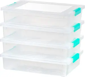4 Pack, Plastic Storage Bins Containers with Lids, Sensory Bin, Craft Storage, Craft Organizers and Storage, Organizing Container for Home, Office and School Supplies, Stackable, Clear Boxes Buckle Tool