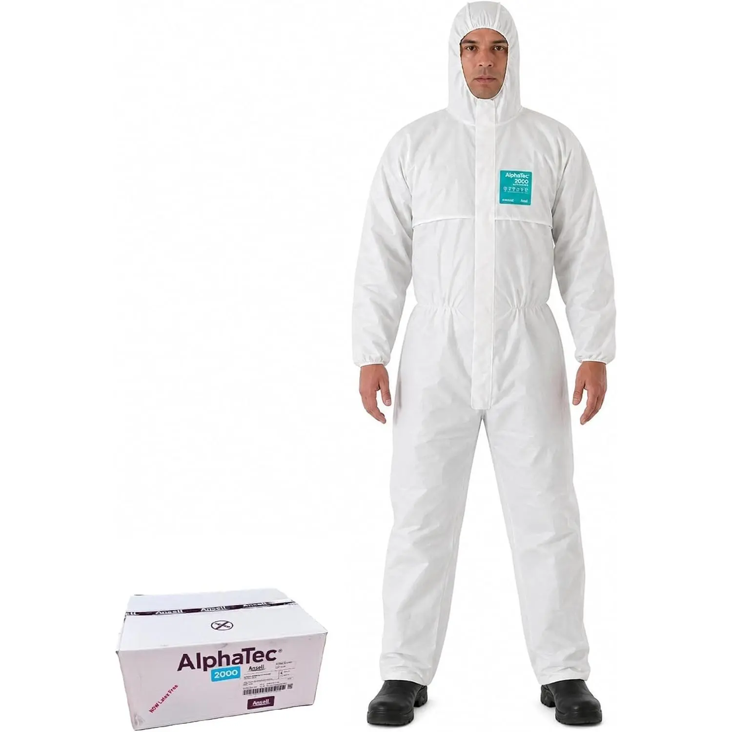 Ansell AlphaTec 2000 STANDARD Bound Model 111 Disposable Hooded Protective Coverall with Finger Loops, White