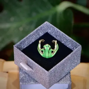 Whimsical Tree Frog Jewelry Set -Cute Blue Green Frog Ring,Adjustable Open Finger Ring Earrings- Funny Gift Decorative Ornaments unique idea Harmony And Balance Standout Piece Everyday Wear Vibrant Colors Frog Enthusiasts