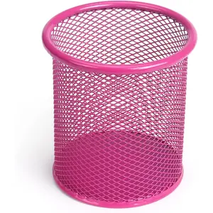 Tamaki Pen Holder Cup for Desk, Wire Mesh Pencil Cup Holder for Desk Office Pen Organizer (Pink)