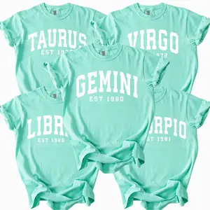 Comfort Colors Astrology Zodiac Shirt, 12 Horoscope Signs Tee, Custom Birth Year EST T-Shirt, Aries Taurus Gemini Virgo Libra Scorpio Aquarius Pisces Gift, Trendy Aesthetic Casual Wear, Chalky Mint Color - AL