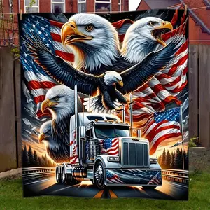 A Soft Fleece Blanket Featuring a Flying Eagle Design, a Gift for Patriots