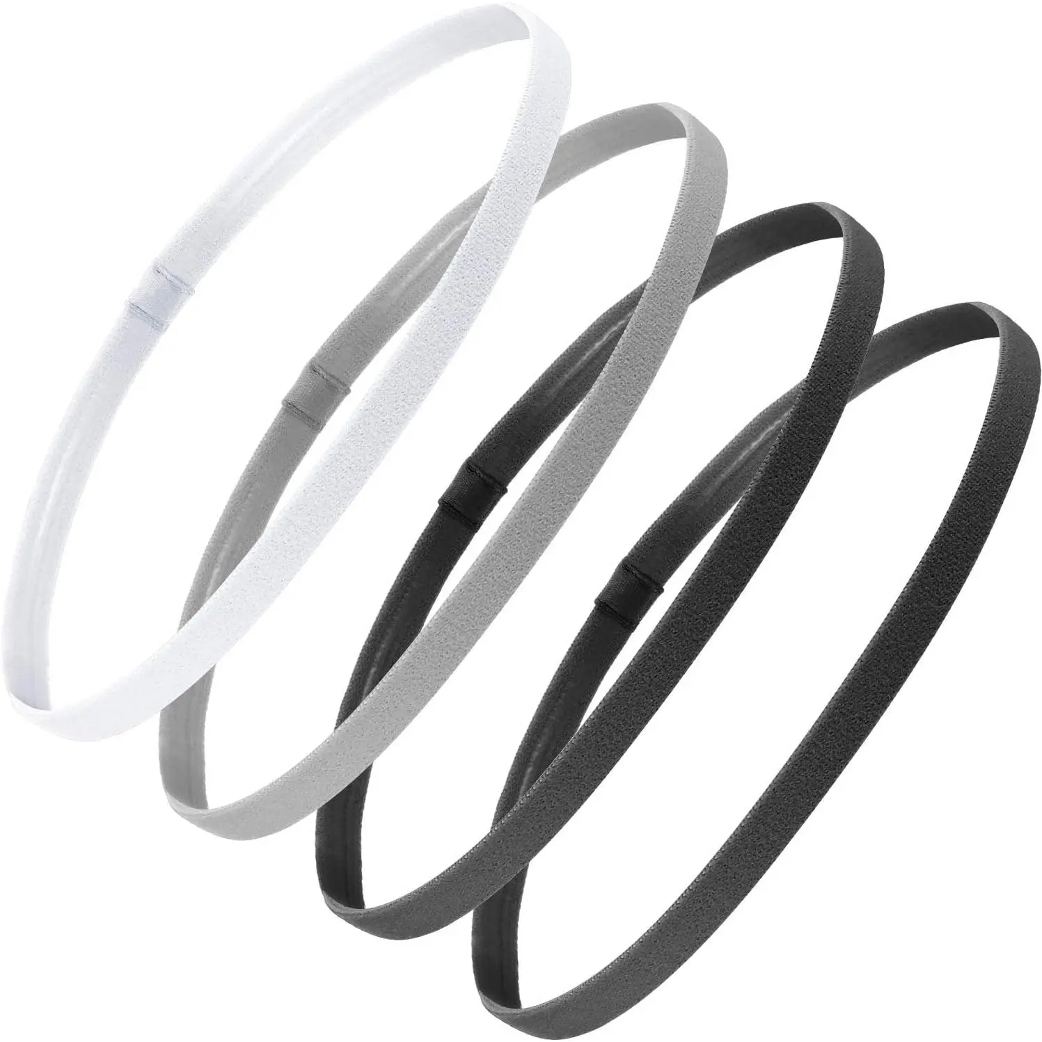 Elastic Sports Headbands for Women, 4-Count Thick Non-Slip Stretch Fit Solid Colors Sports Headbands for Active Use, Thick Sports Headbands
