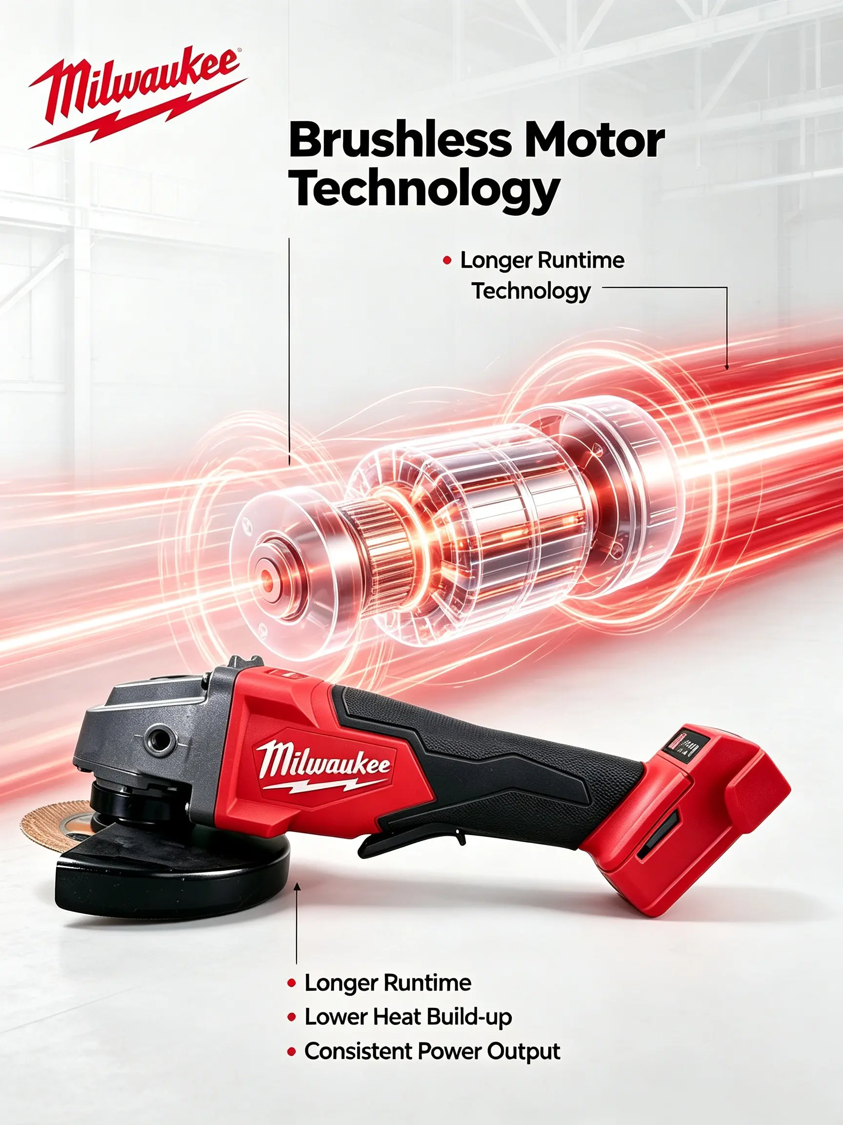Miwoki M18 cordless angle grinder complete tool set, suitable for stone polishing and surface grinding tasks; equipped with a brushless motor, featuring an adjustable safety guard, auxiliary side handle, and wear-resistant wheel accessories.