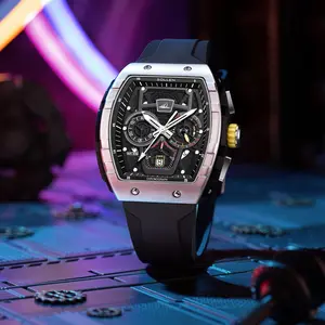 SOLLEN Men's Unique Tonneau Case Quartz Watch - 24-Hour Chronograph & Calendar Multifunction, Silicone Strap, Birthday (Boyfriend/Husband)/Valentine's Day/Father's Day/Wedding Gift - 709