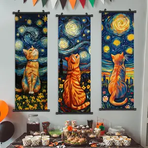 Cat Pattern Wall Art Painting, 3 Counts/set Cute Animal Design Pattern Hanging Banner, Artistic Wall Decor Decoration Print for Home Living Room Bedroom Office