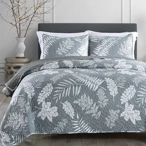 GREAGLE King Size Quilt Set, 3-Piece Lightweight Soft Bedspread Coverlet 104x90 in with 2 Pillow Shams 20x36 in Leaf Print for All Season Use