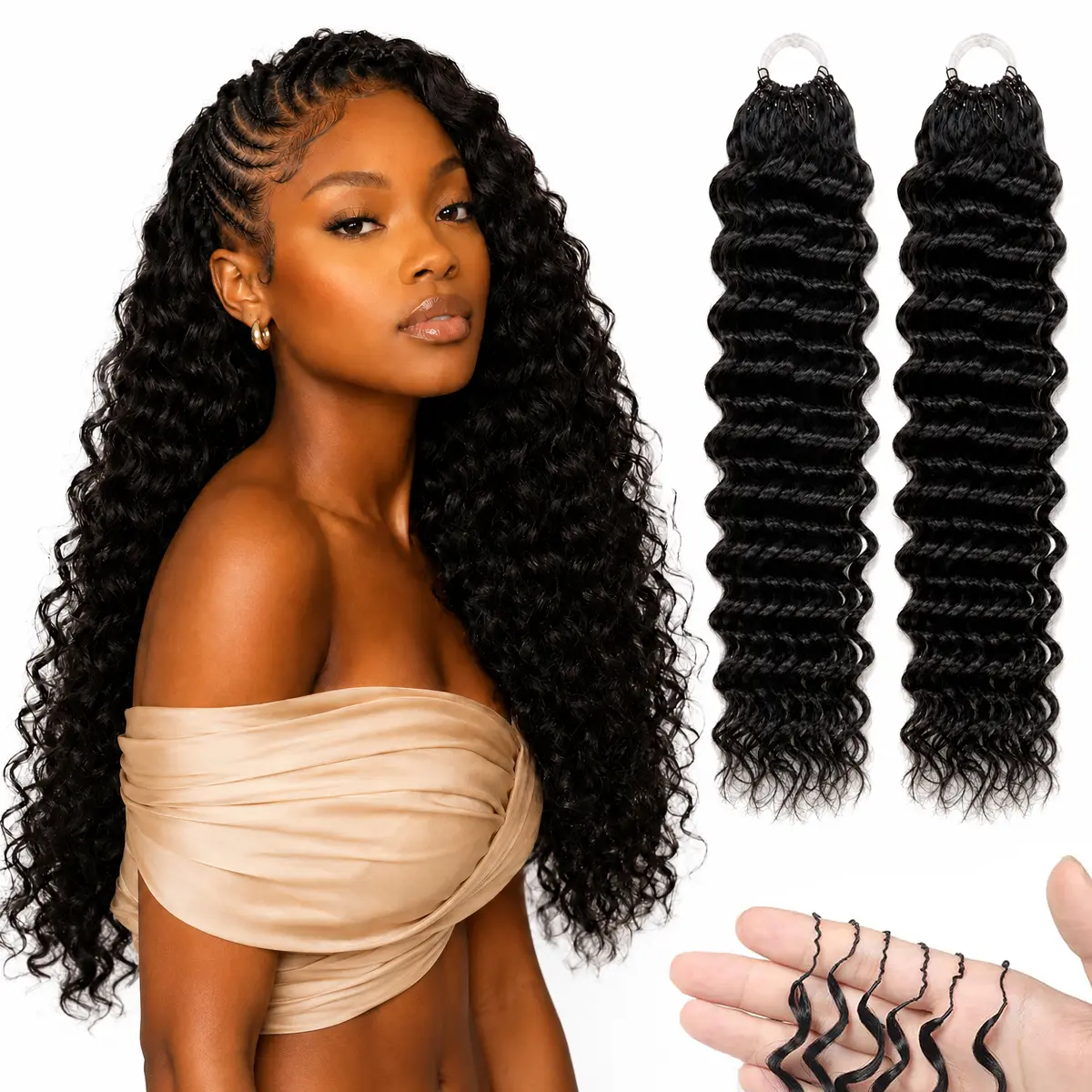 Datanala Feather Crochet Human Hair 18 Inch 60g Pre Separated 40 Srtands Deep Wave Crochet Hair for Black Women Invisible Miracle Knots Hair Real Human Crochet Bundles